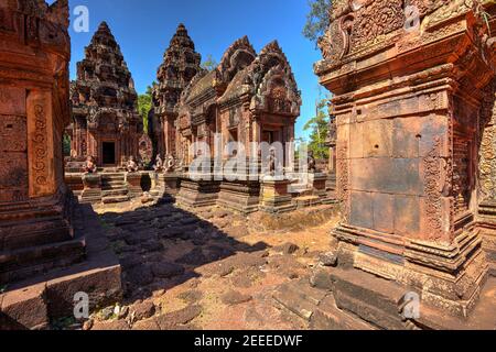 Banteay Srei Tempel, Angkor, Siem Reap, Kambodscha Stockfoto