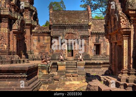 Banteay Srei Tempel, Angkor, Siem Reap, Kambodscha Stockfoto