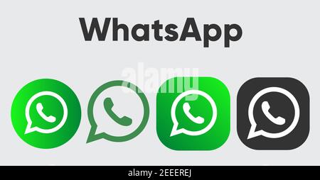 Grüne WhatsApp-Taste mit Telefon und Bubble-Chat-Symbol. Stock Vektor