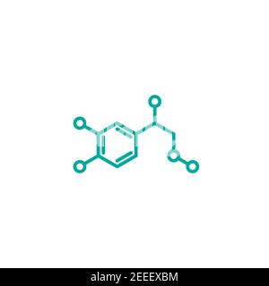 Adrenalin molecula Struktur. Schwarze Linie Symbol auf weißem Hintergrund isoliert. Hormon Adrenalin, Neurotransmitter. Starke Emotionen, Energie-Symbol Stock Vektor