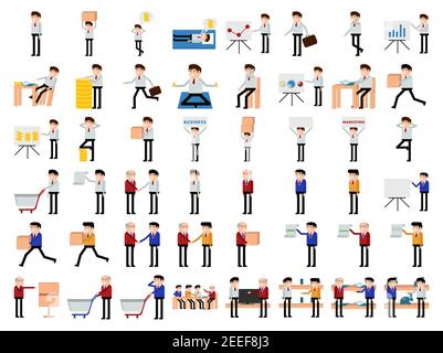 Mitarbeiter im Einzelhandel, Manager oder Merchandiser führen eine Vielzahl von Arbeitsprozessen durch. Stock Vektor