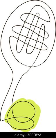 Tennisschläger und Ball Hand Zeichnung eine Linie Skizze kontinuierlich Stock Vektor