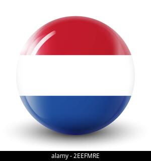 Glaskugel mit Flagge der Niederlande. Runde Kugel, Vorlagensymbol. Holländisches nationales Symbol. Glänzende realistische Kugel, abstrakte 3D-Vektordarstellung Stock Vektor
