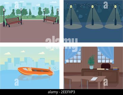 Crime Places flache Farbe Vektor Illustration Set Stock Vektor