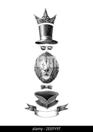 Die Löwenkollektion Handzeichnung Vintage Gravur Illustration schwarz und Weiße Clip-Art isoliert auf weißem Hintergrund Stock Vektor