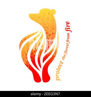Schützen Sie den Wald vor Feuer Emblem isoliert auf weißem Hintergrund. Tragen Sie auf Feuer, Gefahr Wildfire Konzept. Vektorgrafik Stock Vektor