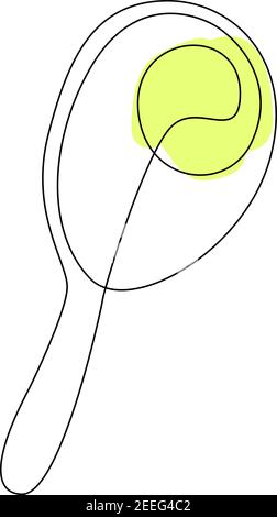 Tennisschläger und Ball Hand Zeichnung eine Linie Skizze kontinuierlich Stock Vektor