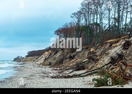 Erdrutsche und Zerstörung an den Ufern des Meeres, steilen Küste auf das Meer Stockfoto