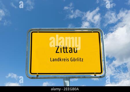 Einfahrtsschild nach Zittau in Sachsen Stockfoto