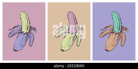 Set Bananen Vektor Illustration Pop Art Stil Stock Vektor