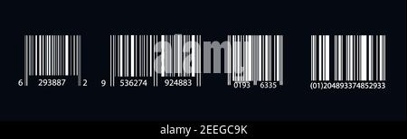 Barcode-Satz. Universal Product Scan Code. Isoliert auf Schwarz Stock Vektor