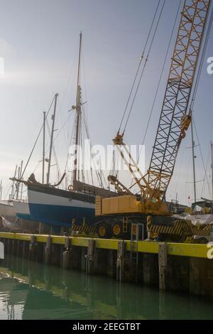 Der Kai in Gosport Boatyard, Gosport, Hampshire, England, Großbritannien Stockfoto