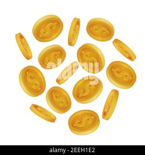 3D realistische Münzen isoliert auf weißem Münzsymbol, Vektorgrafik Stock Vektor