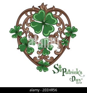 Vierblättriges Kleeblatt im Vintage-Retro-Stil. Irisches Symbol für das fest von St. Patrick Stock Vektor