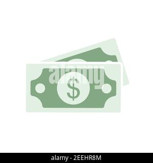Symbol für Bargeld in US-Dollar. Währungssymbol. Grünes Geld im flachen Stil. Vektorgrafik isoliert auf weißem Hintergrund. Stock Vektor