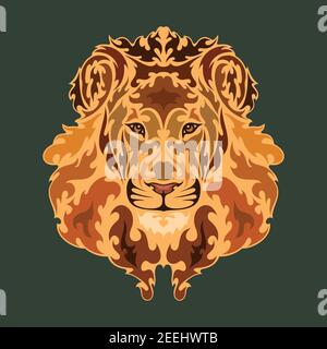 Handgezeichnetes abstraktes Porträt eines Löwen. Vektor stilisierte bunte Illustration für Tattoo, Logo, Wanddekor, T-Shirt-Print-Design oder outwear. Diese Auslosung Stock Vektor