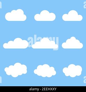 Symbol „Cloud Set“. Element der weißen Wolken. Wettersymbol. Vektor isoliert auf blau Stock Vektor