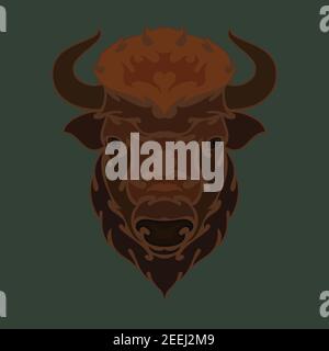 Handgezeichnetes abstraktes Porträt eines Bisons. Vektor stilisierte bunte Illustration für Tattoo, Logo, Wanddekor, T-Shirt-Print-Design oder outwear. Dieser dra Stock Vektor