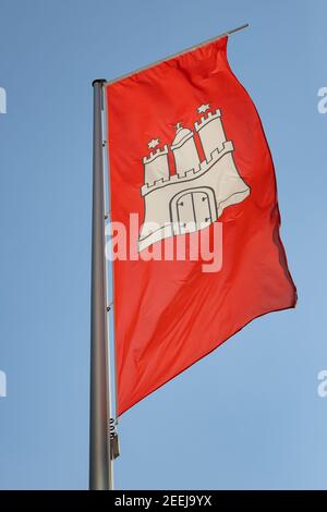 Flagge der Freien und Hansestadt Hamburg, Deutschland Stockfoto