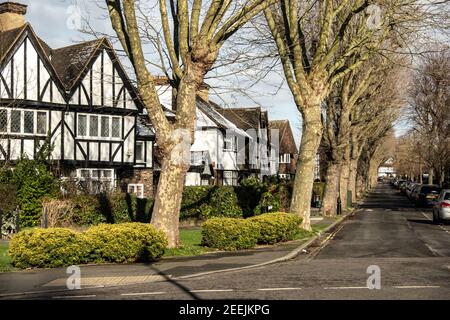 London - Grand Mock Tudor Wohnhäuser in Queens Drive Gegend Von West London Stockfoto