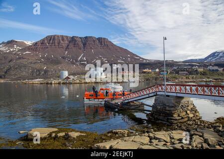 Jetty in Qeqertarsuaq, Grönland Stockfoto