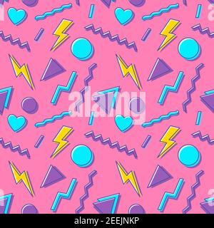 Vektordarstellung von geometrischen Formen. Vintage-Stil 80s und 90s. Abstraktes Nahtloses Muster, modischer Style. Textil- und Papierdesign. Stockfoto