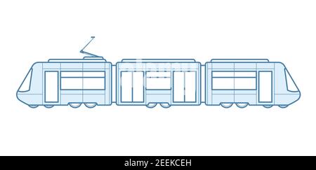Personenbahn Zug Seitenansicht, moderne städtische Straßenbahn, Straßenbahn - Stadt Elektrotransport, Vektor Stock Vektor