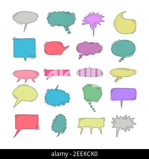 Chat Blase Doodle bunten Element gesetzt. Bunte Sprechblasen Vektor isoliert auf weißem Hintergrund gesetzt. Rainbow Colors Dialog Ballons für Comics. Stock Vektor