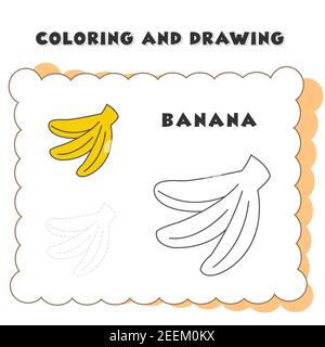 Malbuch und Zeichnungsbuch Element Banane. Abbildung Des Bananenvektors. B für Banana. Bananensymbol für Malbuch. Banana Vector für Kinder Praxis Dra Stock Vektor