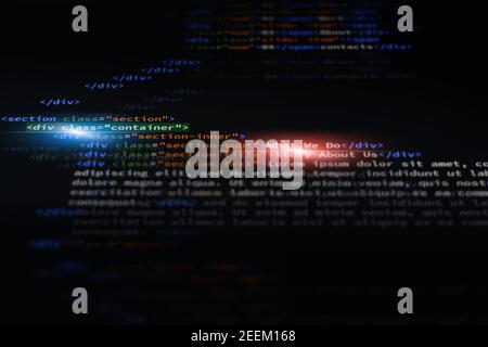 html-Programmiersprache für digitale Webseitencodierung Hintergrund Stockfoto