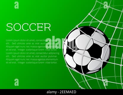 Fußballspiel oder Fußball-Sportmeisterschaft Poster Vorlage. Vector Fußball oder Fußball in Tore auf dem Spielfeld für Turnier Ankündigung Stock Vektor