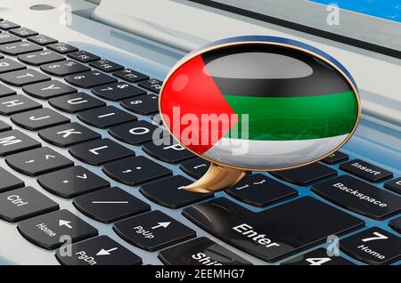 Arabisch lernen online Konzept. Sprechballon mit arabischer Flagge, 3D Rendering isoliert auf weißem Hintergrund Stockfoto