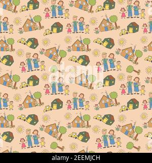 vektor-Set von Illustrationen einer glücklichen Familie im Winter, Mutter, Vater und Kind auf Neujahr und Weihnachtsferien, gezeichnet Menschen, Bäume, Weihnachten t Stock Vektor