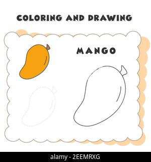 Das färbende und zeichnende Buchelement Mango. Die Zeichnung der Erdbeere für die Kindererziehung Stock Vektor