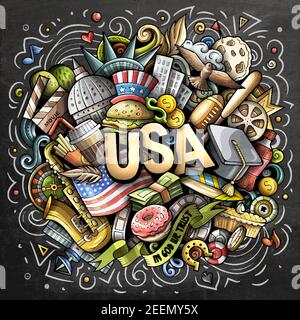 USA Hand gezeichnet Cartoon Doodle Illustration. Stock Vektor