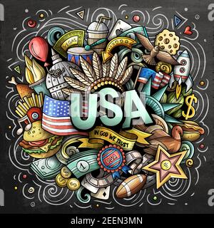 USA Hand gezeichnet Cartoon Doodle Illustration. Stock Vektor