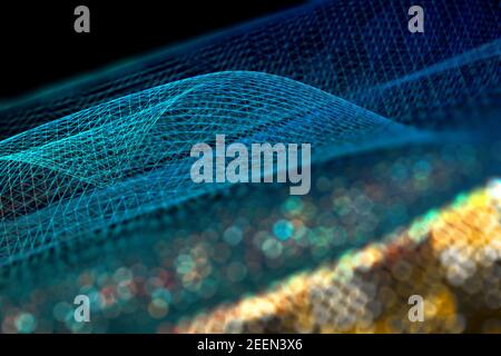 Abstrakter Hintergrund von Technologie und Wissenschaft. Mesh oder Netz mit Linien und geometrische Formen Detail.3D Abbildung Stockfoto