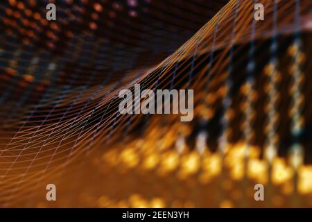Abstrakter Hintergrund von Technologie und Wissenschaft. Mesh oder Netz mit Linien und geometrische Formen Detail.3D Abbildung Stockfoto