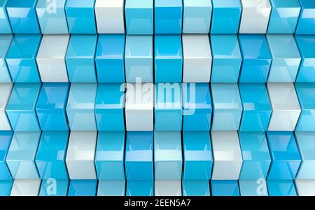 Blaue quadratische Wandfläche. Abstraktes Bild Hintergrund der Würfel Blöcke und Rechtecke.3D Illustration. Stockfoto