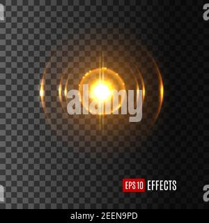 Lichteffekt mit leuchtendem Blitz. Vektor isoliert Symbol von glitzernden Glanz der Sonnenstrahlen Blendung oder Sternenlicht Strahlen funkelnden Stern mit Gle Stock Vektor