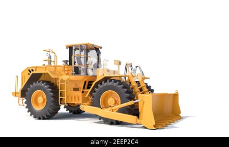 Große gelbe Bulldozer auf weißem Hintergrund. 3D Rendern. Stockfoto