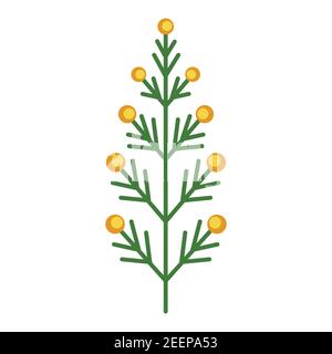 Einfacher minimalistischer hellgrüner Zweig mit Blättern und gelben Beeren. Blume Sammlung von bunten Pflanzen für saisonale Dekoration. Stilisierte Symbole Stock Vektor