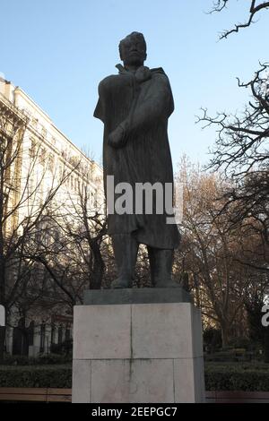 Statue von Endre Ady, Zentrum von Budapest, Ungarn. Stockfoto