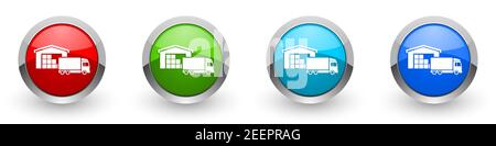 Lager und LKW, Lieferung, Frachtkonzept silber metallic glänzende Symbole, Satz von modernen Design-Tasten für Web-, Internet-und mobile Anwendungen in Stockfoto