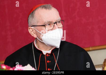 Italien, Toskana, Arezzo, 15. Februar 2021: Kardinal Pietro Parolin, Sekretär des Vatikanischen Staates. Foto © Daiano Cristini/Sintesi/Alamy Stock Stockfoto