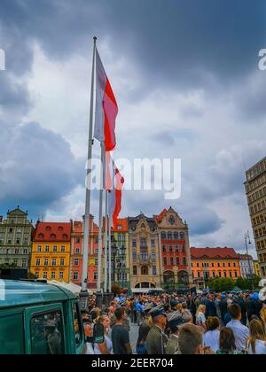 Breslau August 15 2018 Polnisches Truppenfest auf dem Marktplatz Stockfoto