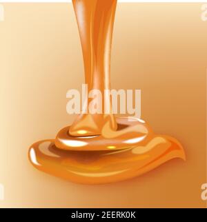 Der glänzende Karamellstrom fließt. Realistische Darstellung. Stock Vektor