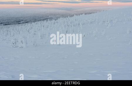 Ein Skifahrer auf dem Fell im finnischen Lappland Stockfoto