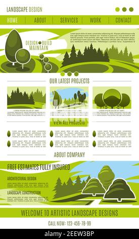 Landscape Design Firma Landing Page oder Website Vorlage Design. Vector grünen Gartenbau oder städtischen Gartenbau und Gartenbau Verein. Grün Stock Vektor