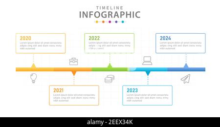 Infografik-Vorlage für Unternehmen. 5 Schritte modernes Timeline-Diagramm mit Liniendiagramm, Präsentationsvektor Infografik. Stock Vektor